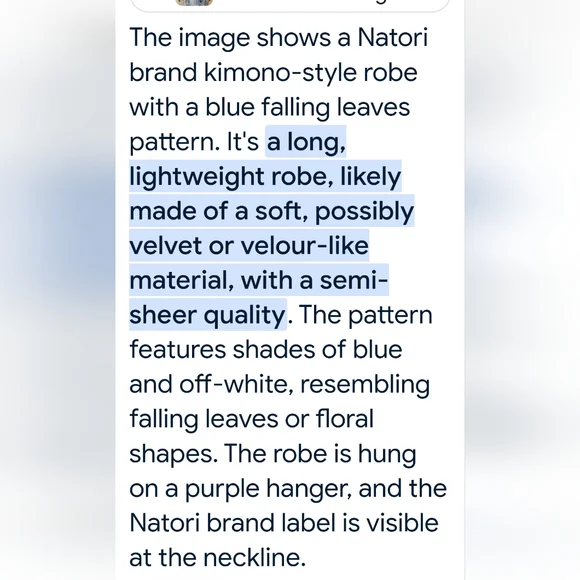 NWT NATORI BLUE FALLING LEAVES LONG VELVET BURNOUT SILK‎  KIMONO - Picture 13 of 13